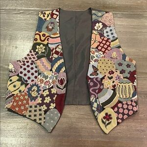 Stunning Easter tapestry vest Googley eyes eggs sequins sheep bunnies flowers